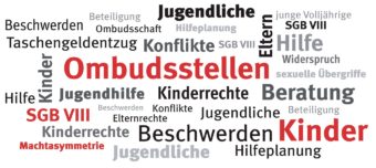 Wortwolke Ombudschaft, Beratung, Kinderrechte, Konflikte